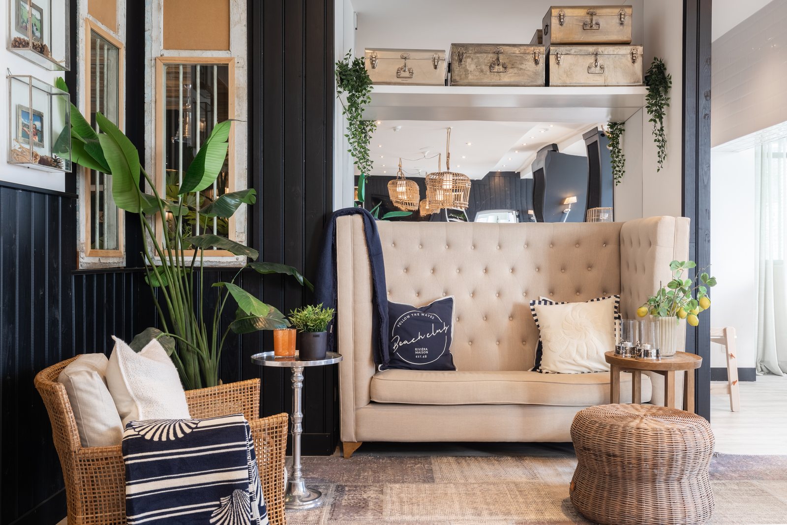 The lounge, furnished by Rivièra Maison