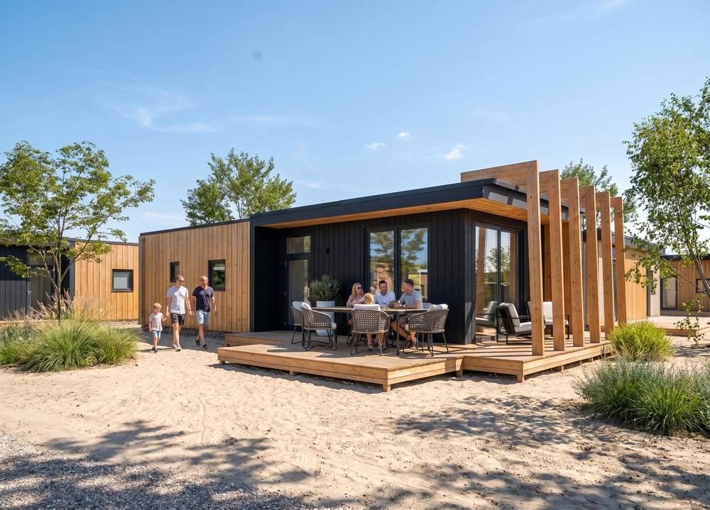 Lodge en bois avec pergola et terrasse